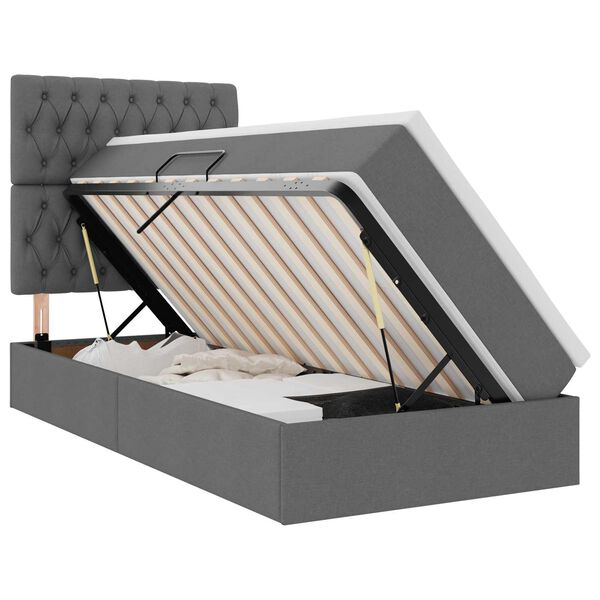 vidaXL Lit avec rangement et LED Gris fonc&eacute; 100 x 200 cm Polyester