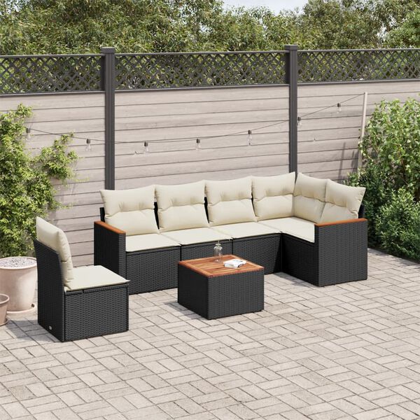 vidaXL Salon de jardin 7 pcs avec coussins noir r&eacute;sine tress&eacute;e