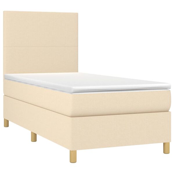vidaXL Sommier &agrave; lattes de lit et matelas et LED Cr&egrave;me 90x190 cm Tissu