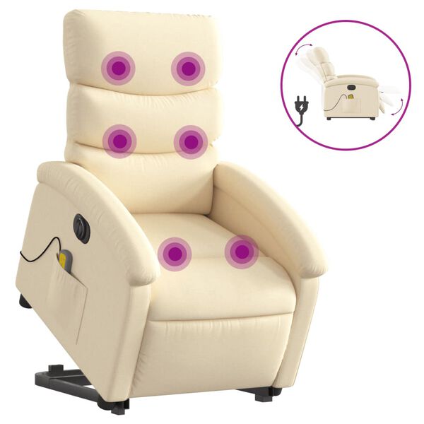 vidaXL Fauteuil inclinable de massage &eacute;lectrique Cr&egrave;me Tissu