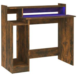 vidaXL Bureau et lumi&egrave;res LED Ch&ecirc;ne fum&eacute; 97x45x90 cm Bois d'ing&eacute;nierie