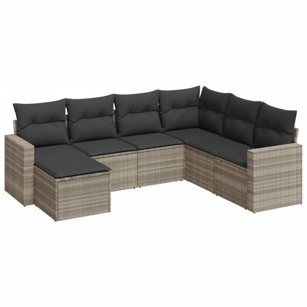 vidaXL Salon de jardin avec coussins 7 pcs gris clair r&eacute;sine tress&eacute;e