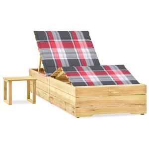 vidaXL Chaise longue de jardin avec table et coussin Pin impr&eacute;gn&eacute;