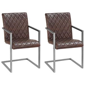 vidaXL Chaises &agrave; manger cantilever lot de 2 marron cuir v&eacute;ritable