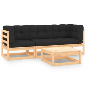 vidaXL Salon de jardin 4 pcs avec coussins Bois de pin massif