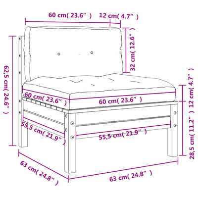 vidaXL Canapé jardin sans accoudoirs coussins cire marron massif pin