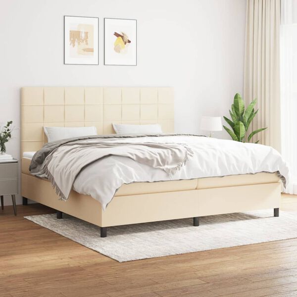 vidaXL Sommier &agrave; lattes de lit avec matelas Cr&egrave;me 200x200 cm Tissu