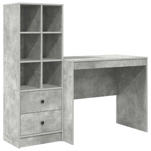 vidaXL Bureau avec tiroir avec &eacute;tag&egrave;re avec stockage 2 pcs Gris b&eacute;ton
