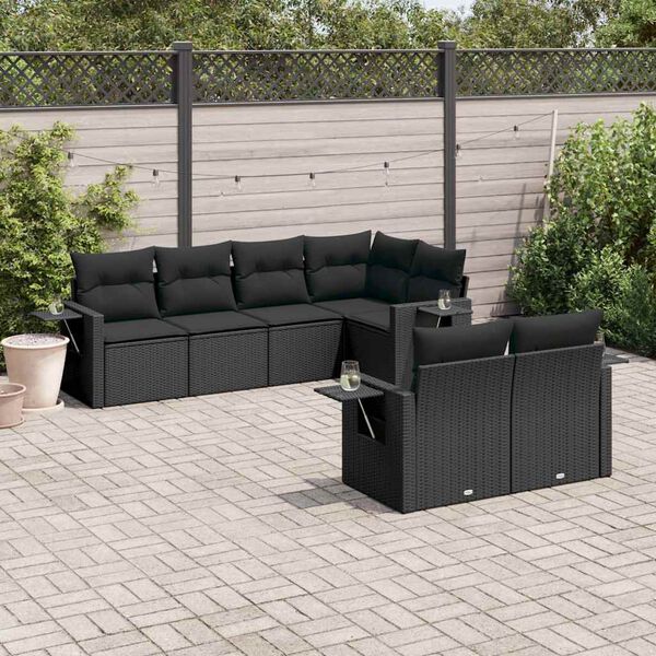 vidaXL Salon de jardin 7 pcs avec coussins noir r&eacute;sine tress&eacute;e