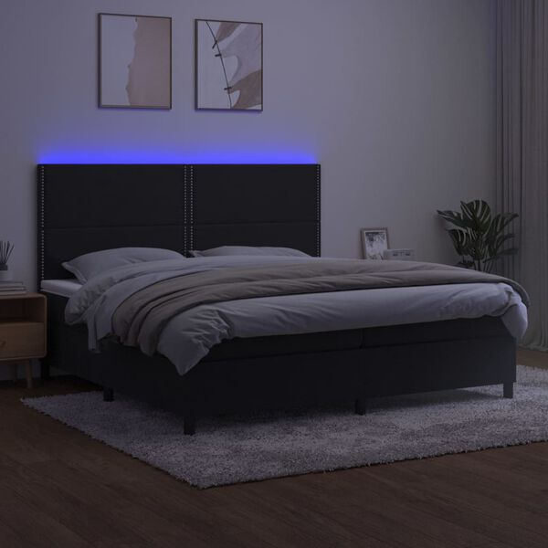 vidaXL Sommier &agrave; lattes de lit matelas et LED Noir 200x200 cm Velours