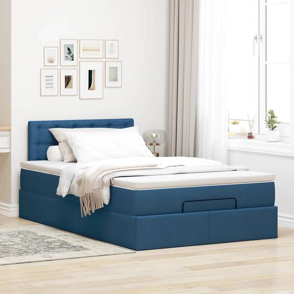 vidaXL Lit ottoman avec matelas et LED bleu 120x190 cm tissu