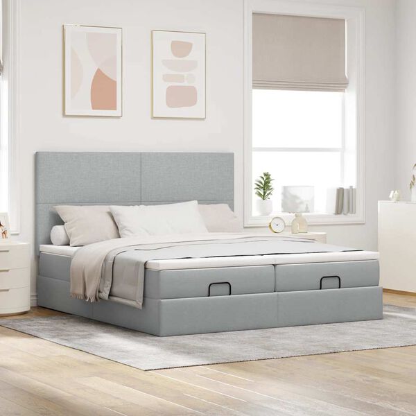VidaXL Cadre de lit ottoman et matelas gris clair 200x200cm tissu