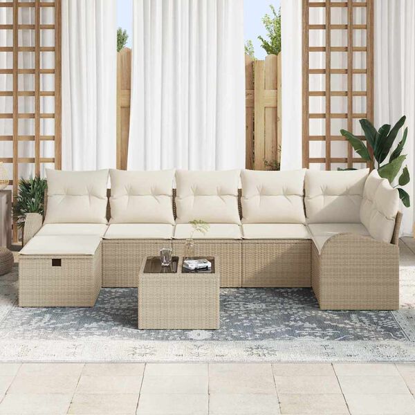 vidaXL Ensemble de canap&eacute; de jardin 8 pcs Beige Poly rotin