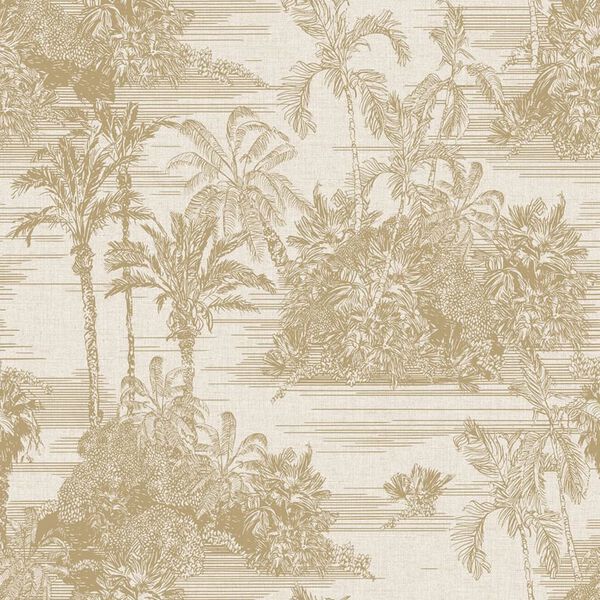 DUTCH WALLCOVERINGS Papier peint Tropical Beige et dor&eacute;