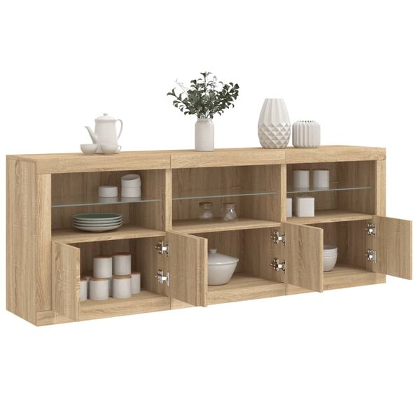 vidaXL Buffet avec lumières LED chêne sonoma 181,5x37x67 cm