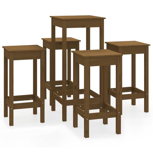 vidaXL Ensemble de bar 5 pcs Marron miel Bois de pin massif