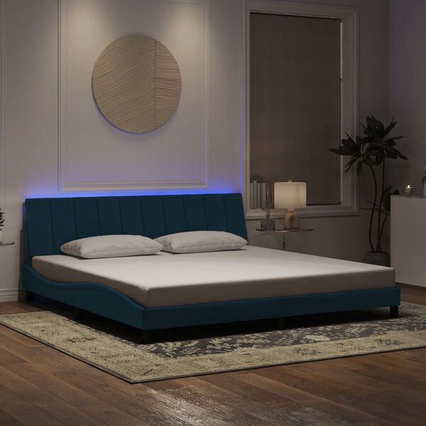 vidaXL Cadre de lit avec LED sans matelas Hanko bleu 200x200 cm velours
