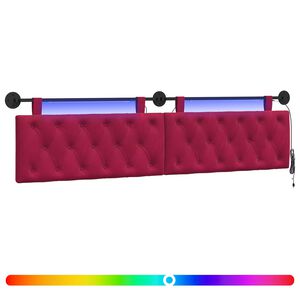 vidaXL T&ecirc;te de lit suspendue Avec lumi&egrave;re LED Bordeaux Velours