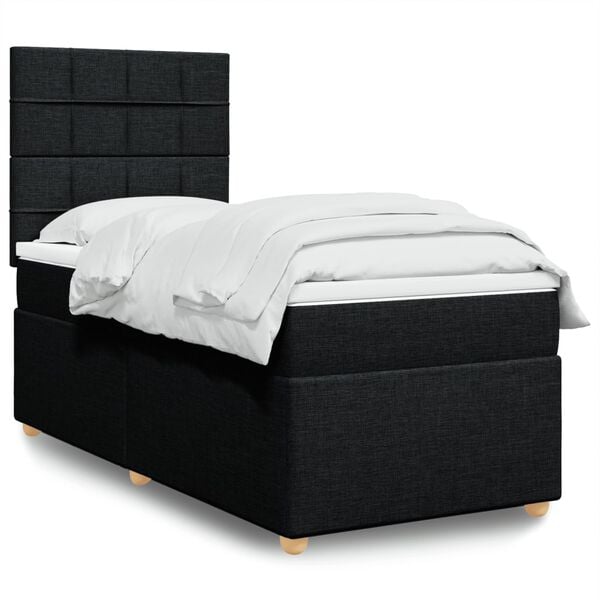 vidaXL Sommier &agrave; lattes de lit avec matelas Noir 90x200 cm Tissu
