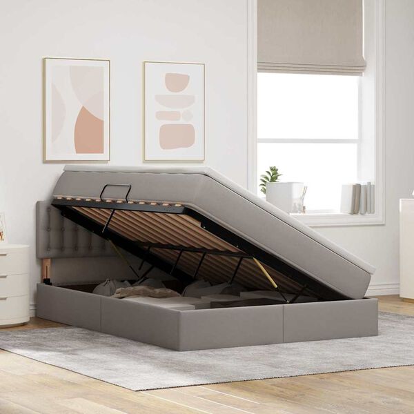 vidaXL Lit avec rangement et matelas avec matelas Taupe 140 x 190 cm