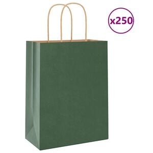vidaXL Sacs en papier 250 pcs avec poignées vert 21x11x28 cm