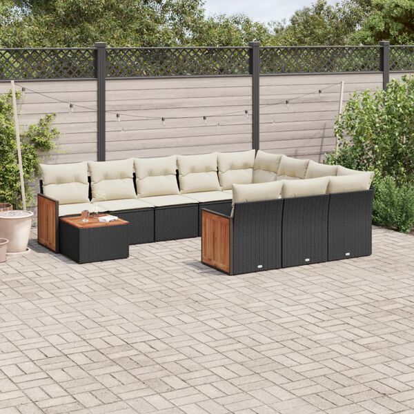 vidaXL Salon de jardin 11 pcs avec coussins noir r&eacute;sine tress&eacute;e