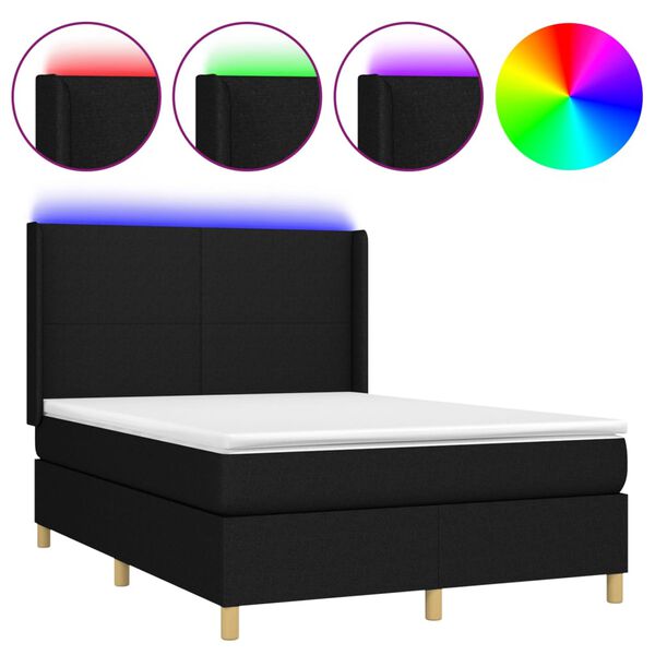 vidaXL Sommier &agrave; lattes de lit matelas et LED Noir 140x190 cm Tissu