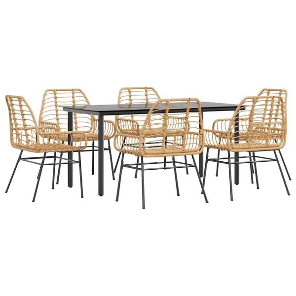 vidaXL Ensemble &agrave; manger jardin 7pcs marron rpoly otin verre