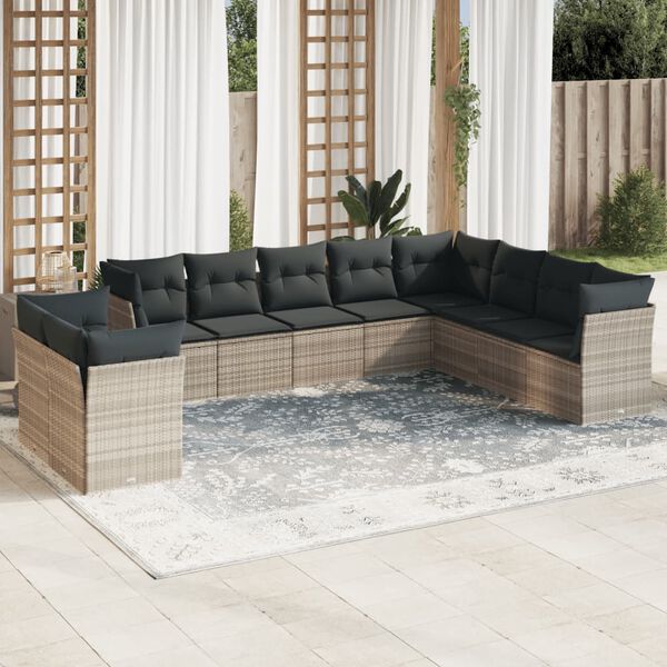 vidaXL Salon de jardin avec coussins 10 pcs gris clair r&eacute;sine tress&eacute;e