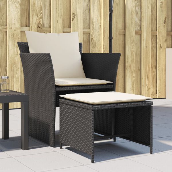 vidaXL Chaise de jardin avec tabouret noir résine tressée