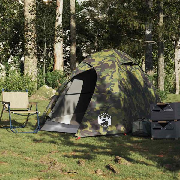 vidaXL Tente de camping &agrave; d&ocirc;me 2 personnes camouflage imperm&eacute;able