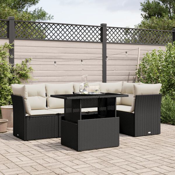 vidaXL Salon de jardin 6 pcs avec coussins noir r&eacute;sine tress&eacute;e