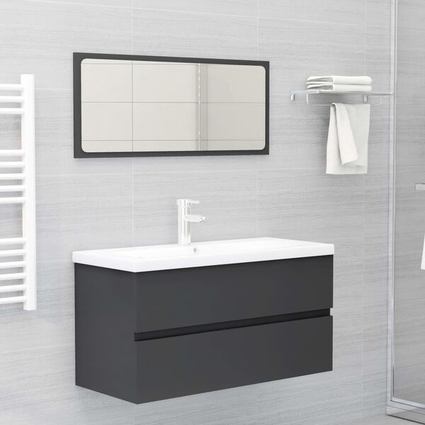 vidaXL Meubles de salle de bain gris bois d'ing&eacute;nierie