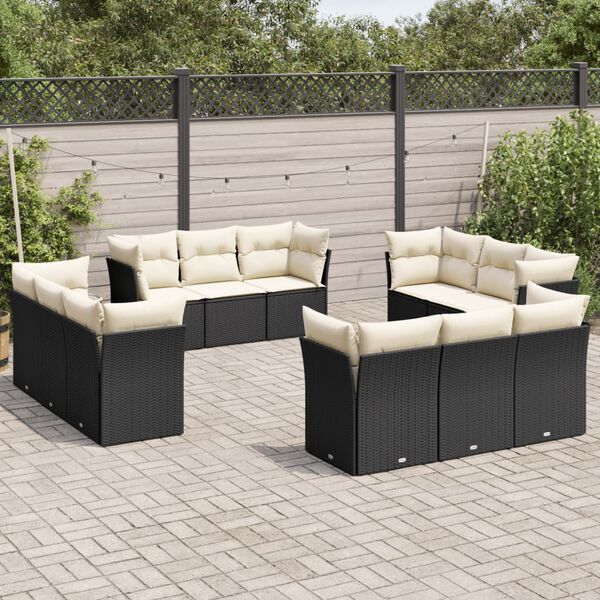 vidaXL Salon de jardin 12 pcs avec coussins noir r&eacute;sine tress&eacute;e