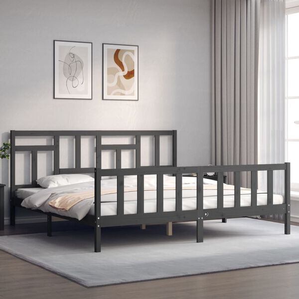 vidaXL Cadre de lit sans matelas gris 200x200 cm bois massif de pin