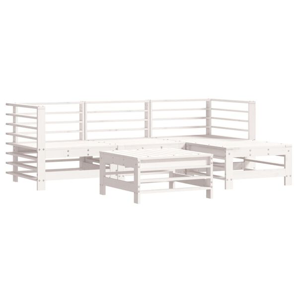 vidaXL Salon de jardin 5 pcs avec coussins blanc bois massif