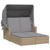 vidaXL Chaise longue double et auvent et coussins m&eacute;lange beige rotin