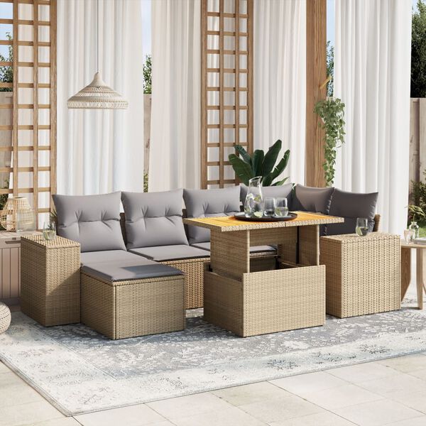 vidaXL Salon de jardin avec coussins 7 pcs beige r&eacute;sine tress&eacute;e