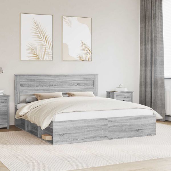 vidaXL Cadre de lit Gris Sonoma 200 x 200 cm Bois de pin massif