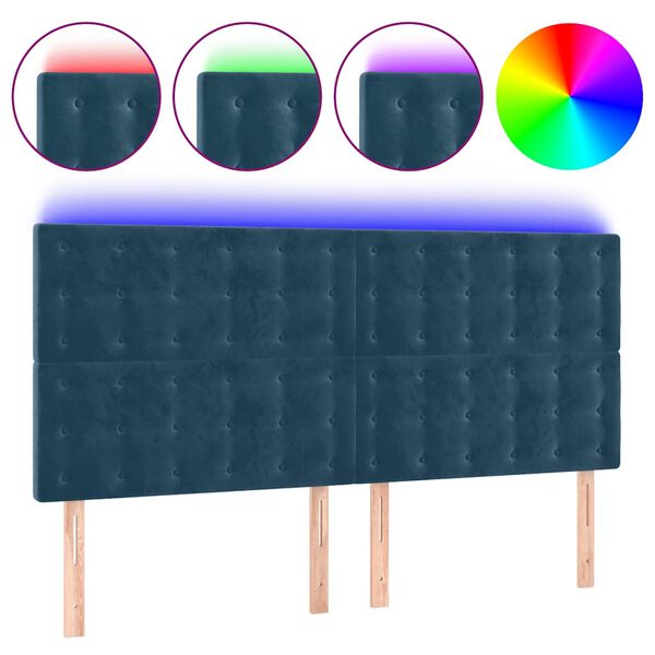 vidaXL T&ecirc;te de lit &agrave; LED Bleu fonc&eacute; 160x5x118/128 cm Velours