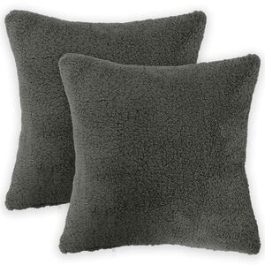 vidaXL Housse de coussin 2 pcs HEERLEN Gris fonc&eacute; 30 x 30 cm Boucl&eacute;