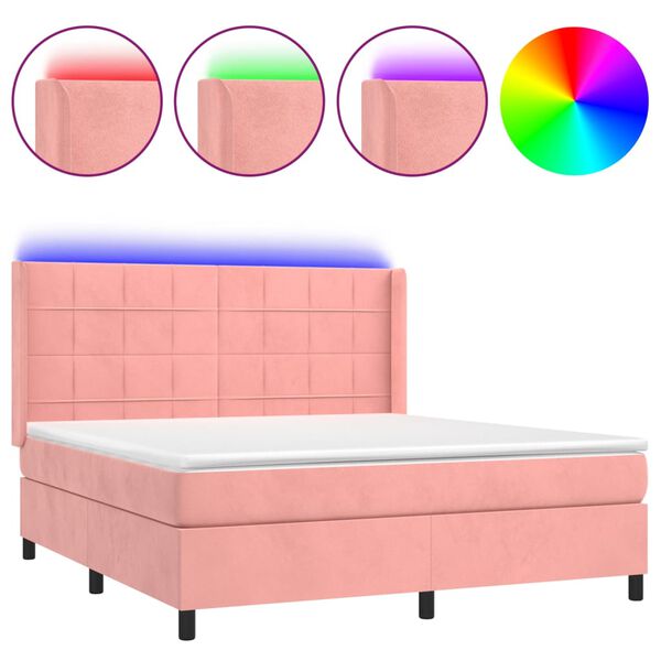 vidaXL Sommier &agrave; lattes de lit matelas et LED Rose 180x200 cm Velours