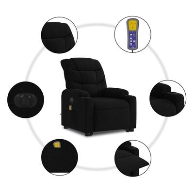 vidaXL Fauteuil inclinable de massage électrique Noir Tissu