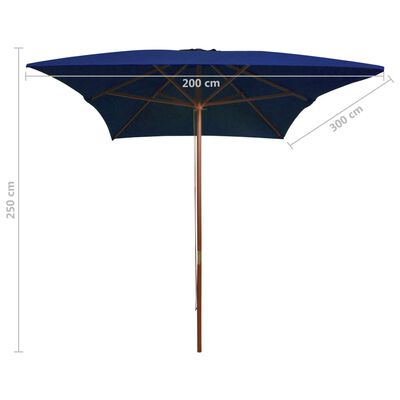 vidaXL Parasol de jardin avec mât en bois bleu 200x300 cm