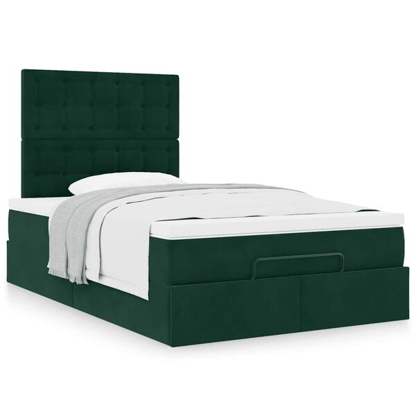 vidaXL Cadre de lit ottoman avec matelas vert fonc&eacute; 120x200 cm velours