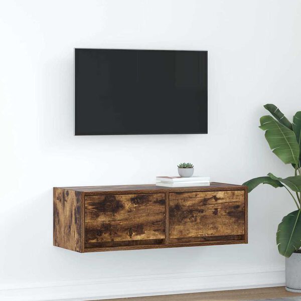 vidaXL Meuble TV ch&ecirc;ne fum&eacute; 80x31x25,5 cm bois d'ing&eacute;nierie
