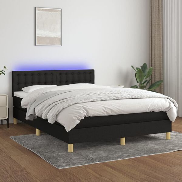 vidaXL Sommier &agrave; lattes de lit avec matelas LED Noir 140x190 cm Tissu