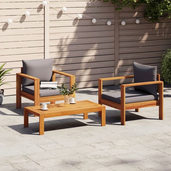vidaXL Salon de jardin avec coussins 3 pcs bois massif d'acacia
