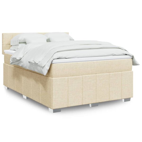 vidaXL Sommier &agrave; lattes de lit avec matelas Cr&egrave;me 160x200 cm Tissu