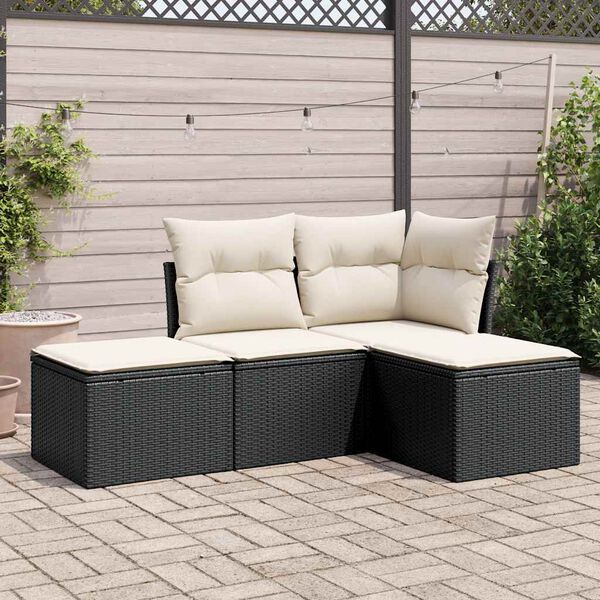vidaXL Salon de jardin 4 pcs avec coussins noir r&eacute;sine tress&eacute;e
